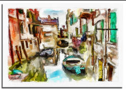 Boats in the Canal - digital watercolor