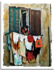 Hanging Laundry - digital watercolor